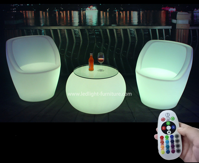 Tavolino da salotto moderno del PE LED/Tabella di cocktail rotonda con la cima di vetro della copertura di PVC o della cima
