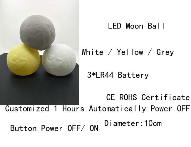 la palla d'ardore della luna LED del PVC di 10cm accende colore grigio/giallo/bianco a pile