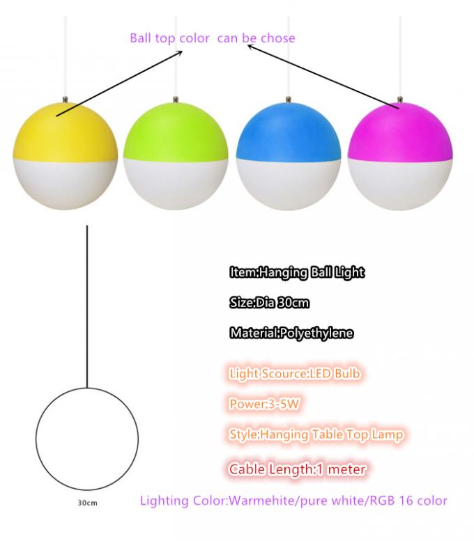 La sospensione ha condotto il colore che cambia la luce leggera del pendente del globo della palla 30cm